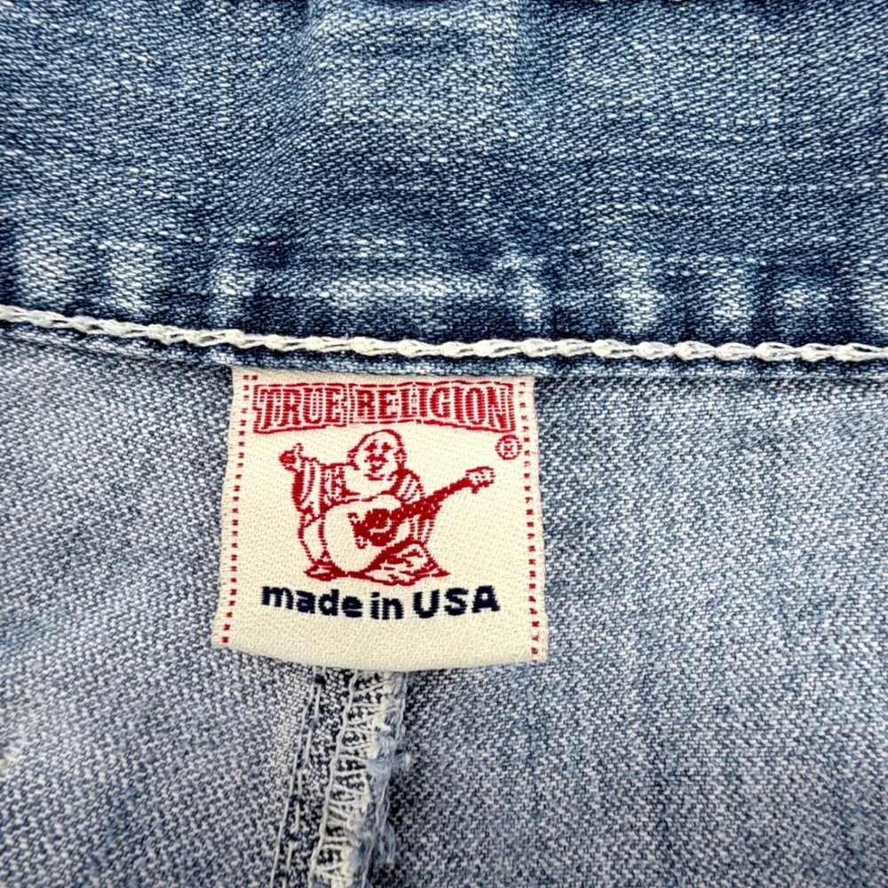 True Religion Marco Big T Jeans Mens 30 Light Wash Blue‎ Distressed Straight